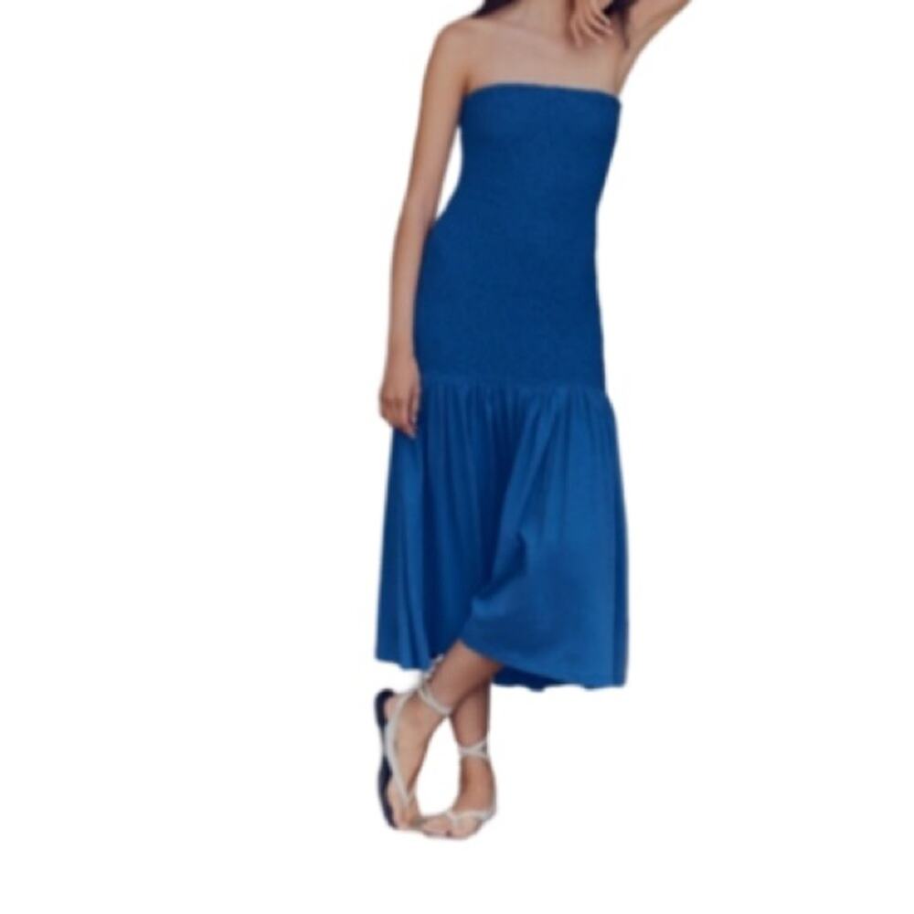 Anthropologie Celandine Strapless Popcorn Midi Dress - Bright Cobalt XL